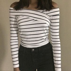 Off-the-shoulder F21 Striped Shirt